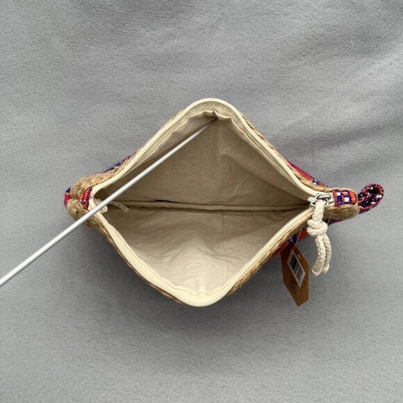 Eccolo Deluxe Woven Zipper Pouch Burlap Trim 11.5" x 8" Pink Orange Purple - Picture 5 of 7